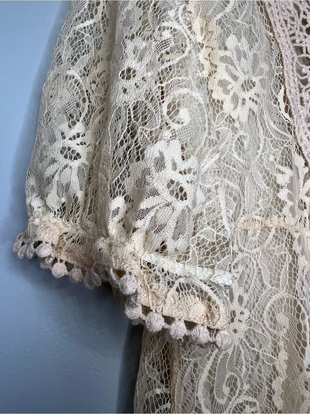 Romantic Boho Cottagecore Lace Crochet Cream Summer Mini Dress Medium - Picture 3 of 9